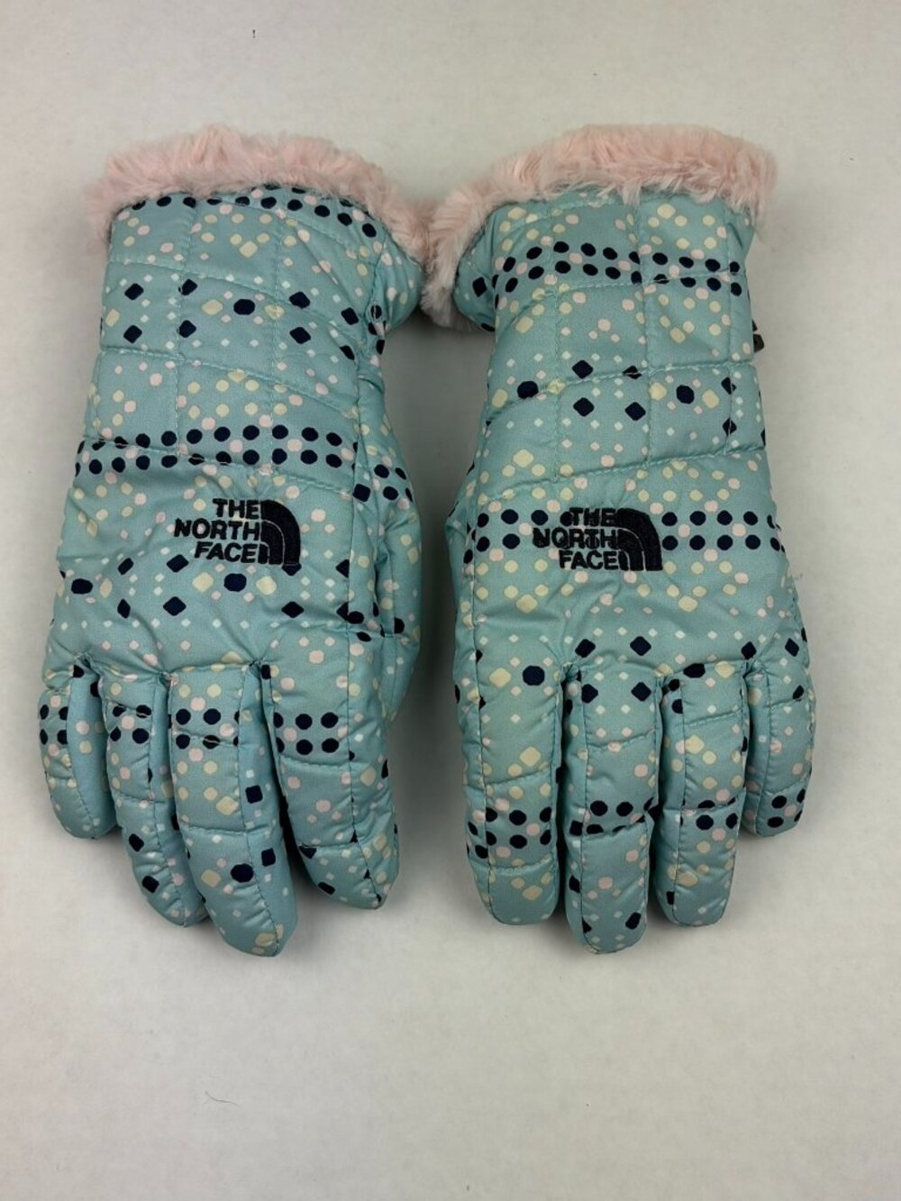 The North Face Kids' Mossbud Swirl Gloves Blue With Polka Dots Size Large
